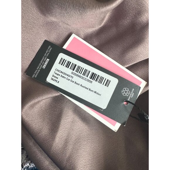 PRETTY LITTLE THING Taupe Satin Cutout Back Midi Dress Size 4 NEW NWT - Picture 5 of 5